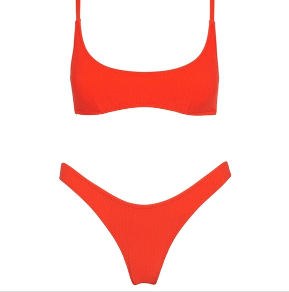 Red Rib Cheeky coverage Bathing suit bottom - Picture 2 of 3